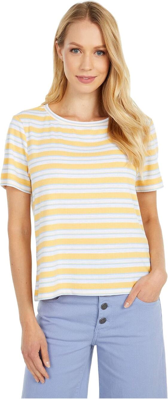 BB Dakota Yellow Striped City Ribbed Knit Short Sleeve Top Women's Size Small
